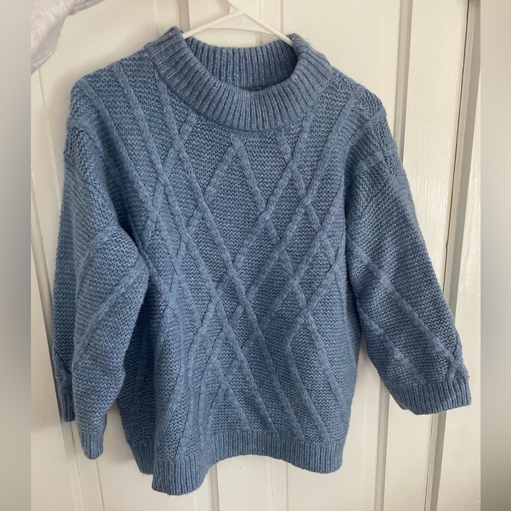 Lands End chunky blue knit sweater size M